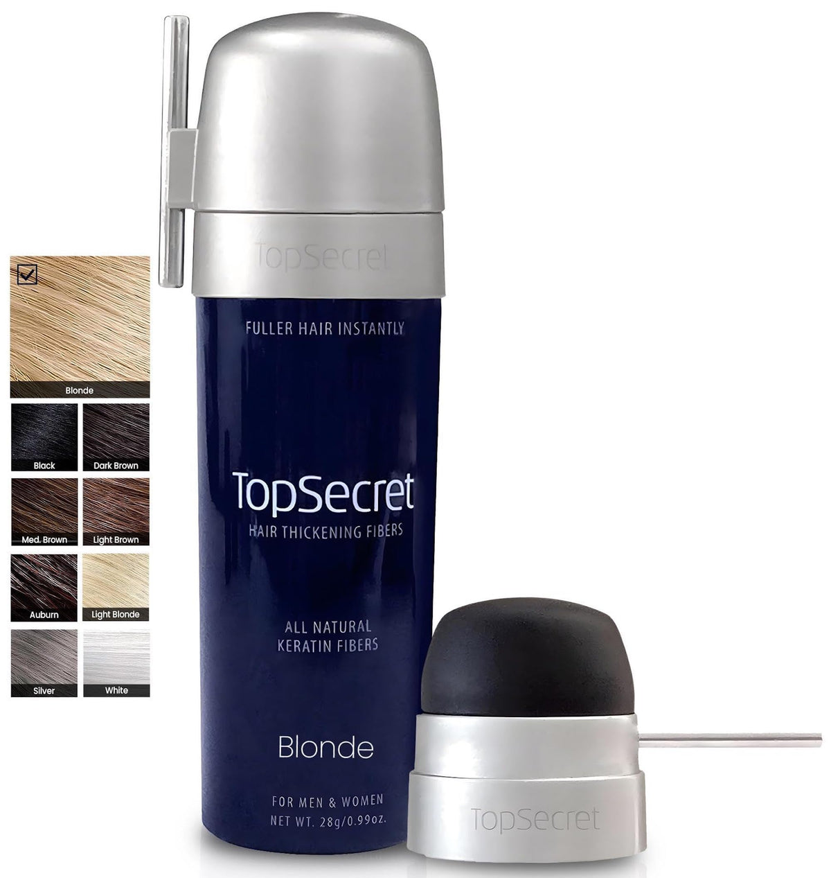 Top Secret hair thickening fibers jar ready to boost thinning areas with natural look