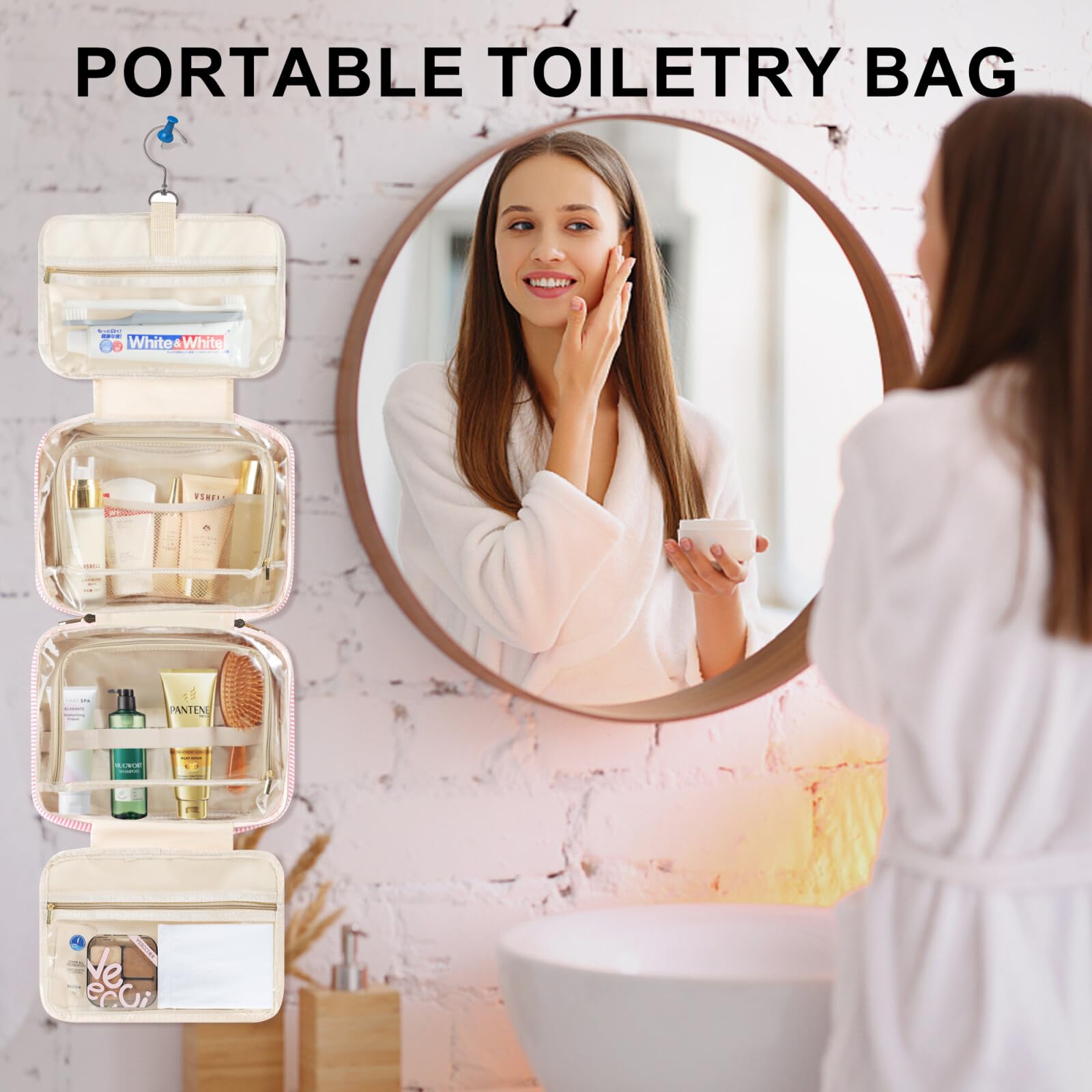 TOPEAST 360° swivel hook enables hanging in bathrooms, doors, or racks.
