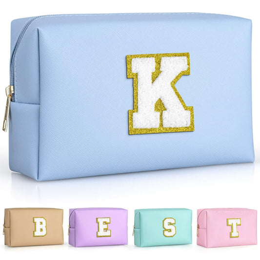TOPEAST sky blue makeup bag with personalized patch for a chic look