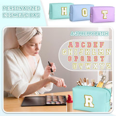 TOPEAST monogrammed makeup bag blue travel-size, fits daily cosmetics in a compact package