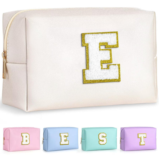 TOPEAST monogrammed makeup bag with gold patch for personalized gifting.