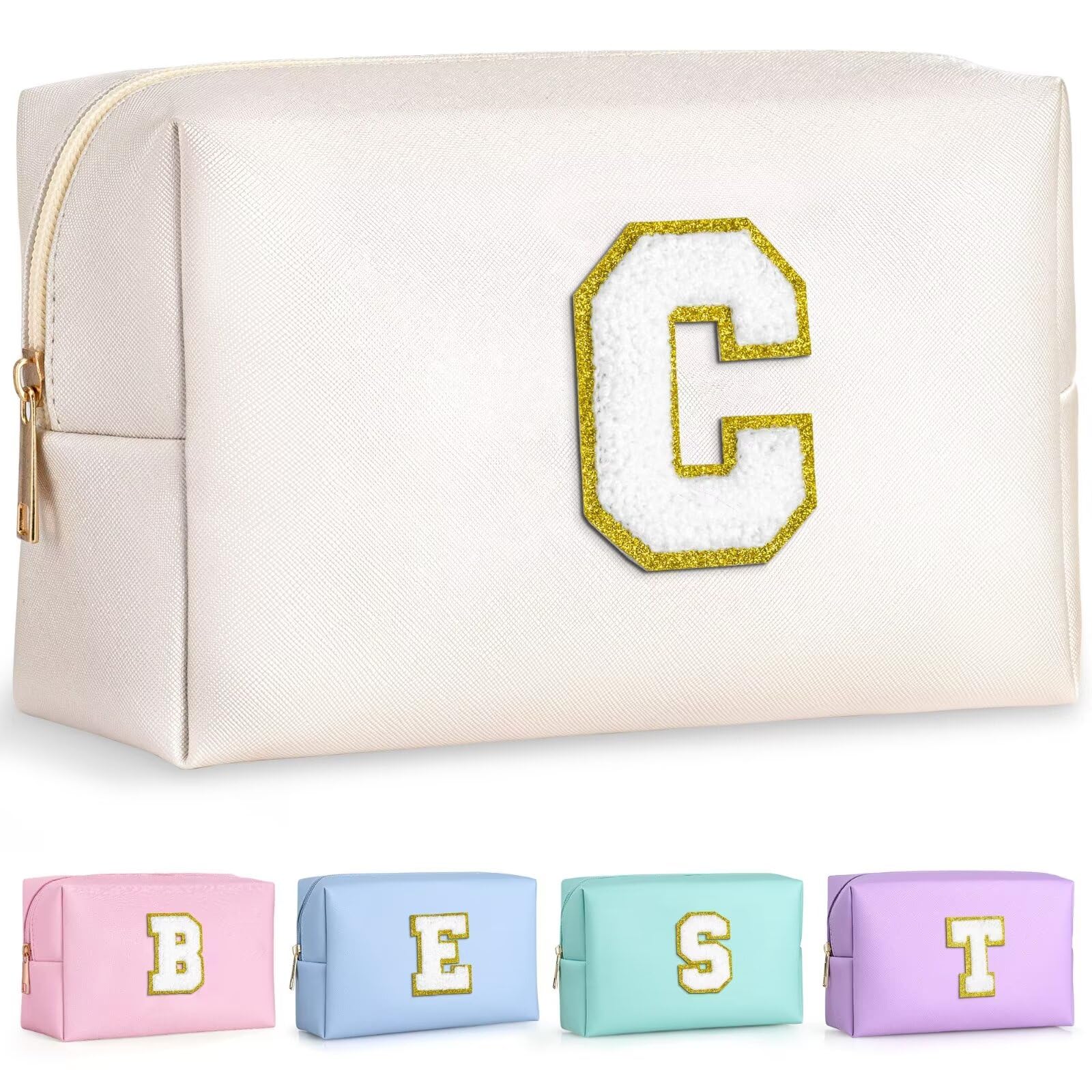 TOPEAST preppy makeup bag with gold patch for personalized style and skin-friendly comfort.