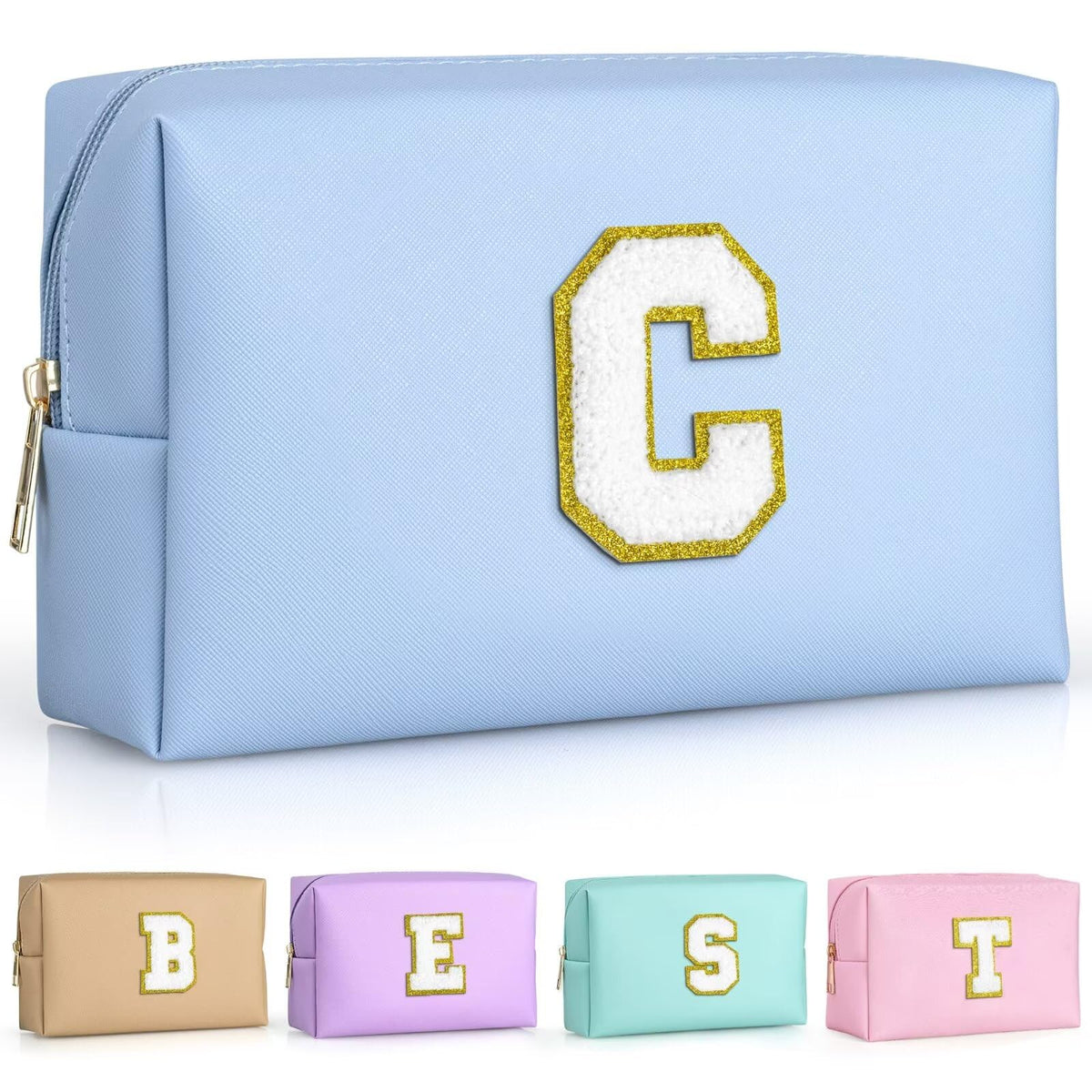 TOPEAST preppy makeup bag with personalized patch, ideal gift.