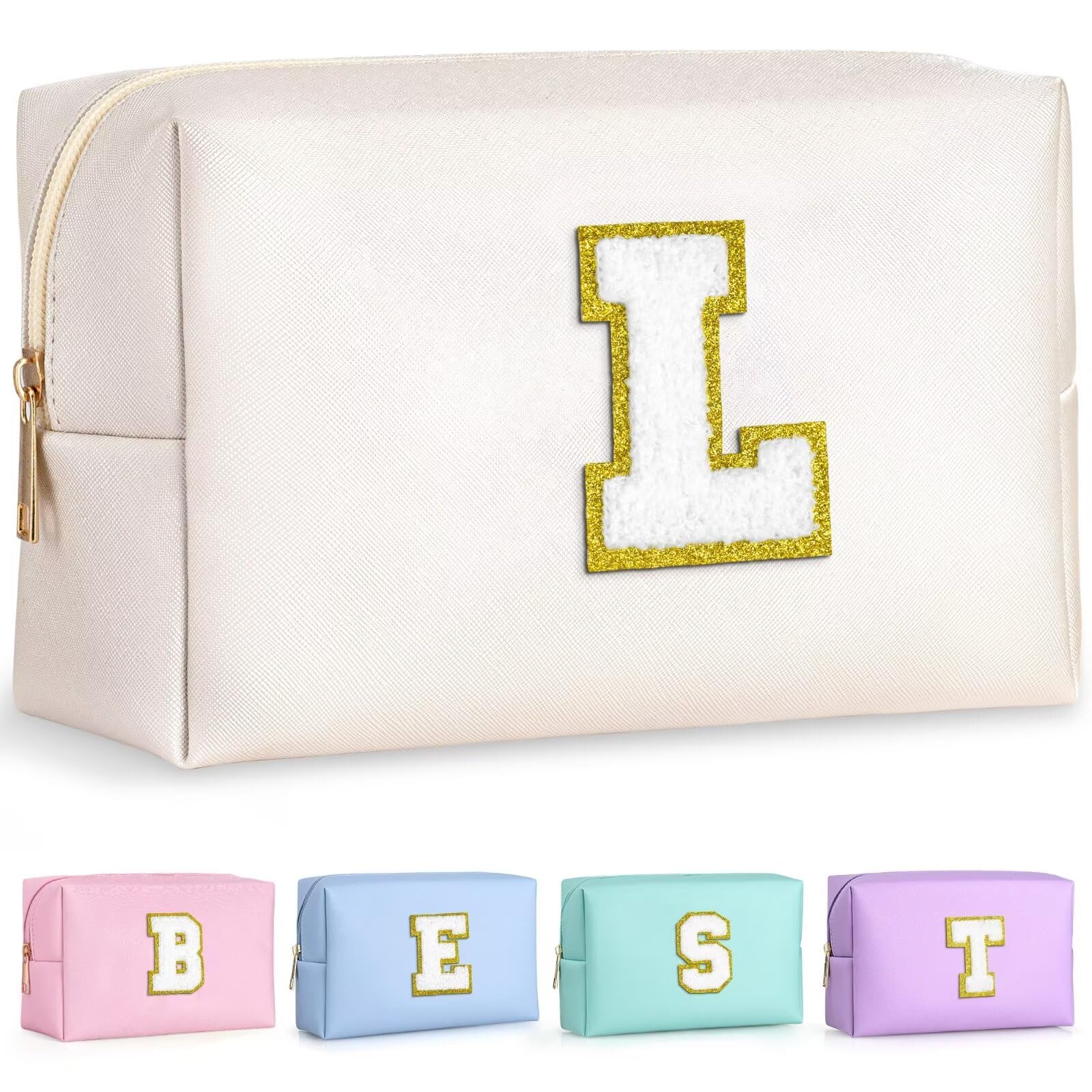 TOPEAST preppy patch makeup bag with chenille patch for organized cosmetics on the go