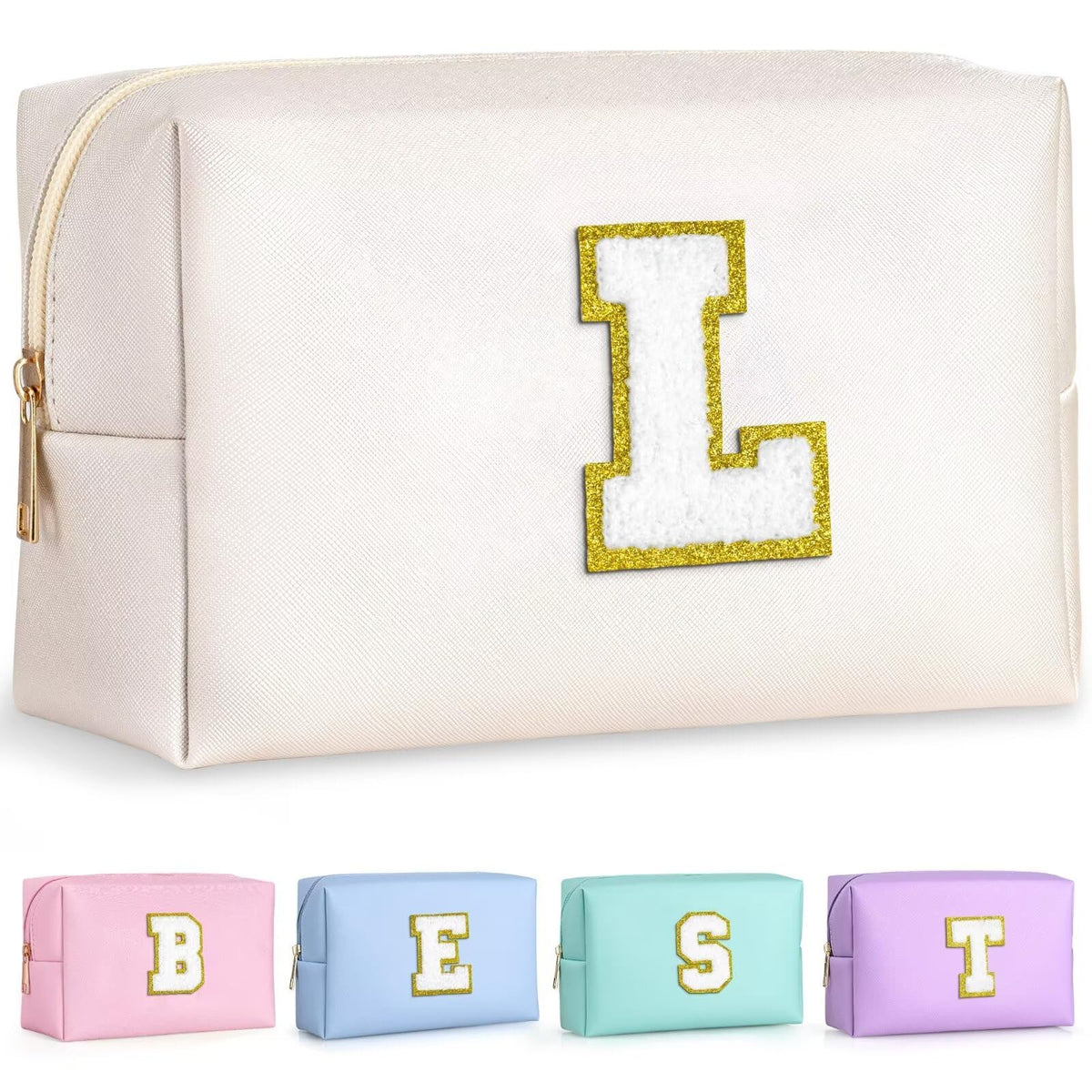 TOPEAST preppy patch makeup bag with chenille patch for organized cosmetics on the go