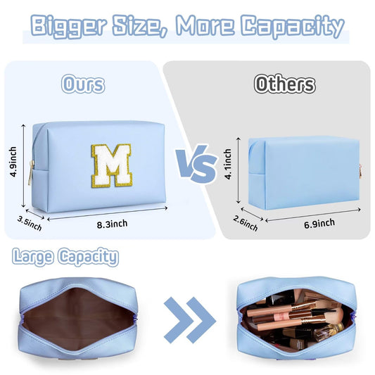 TOPEAST sky blue makeup bag shown as a travel companion.