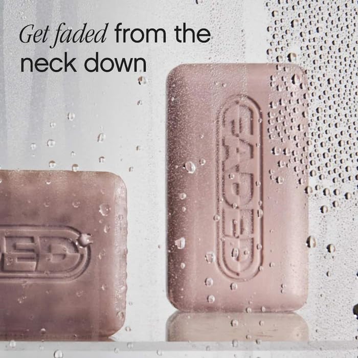 Topicals Faded cleansing bar face application shows safe, daily skin care.