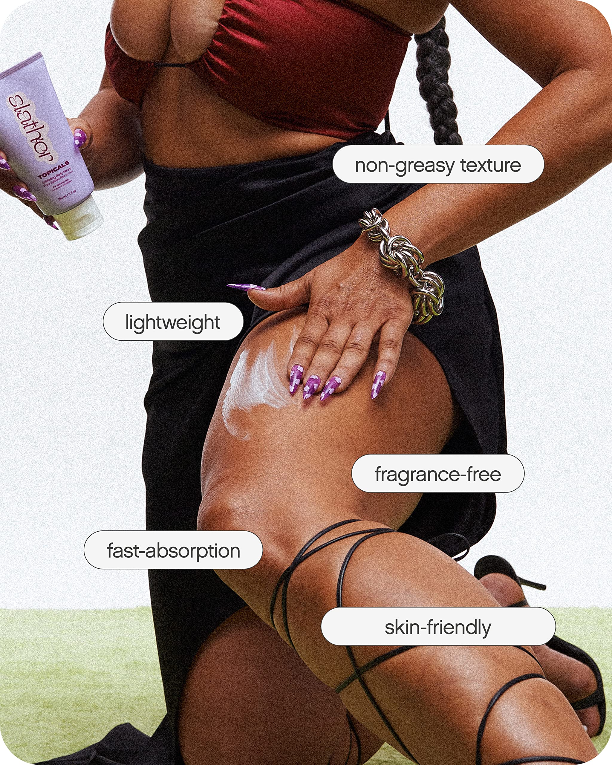 Skin after using Topicals Slather showing softer, smoother texture.