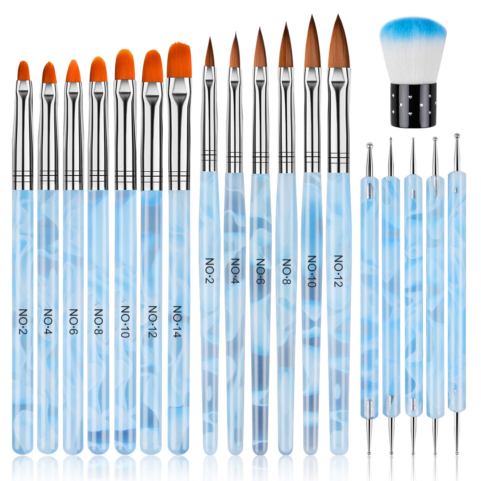 TOROKOM 19Pcs Nail Art Brushes Set assembled for versatile nail art.