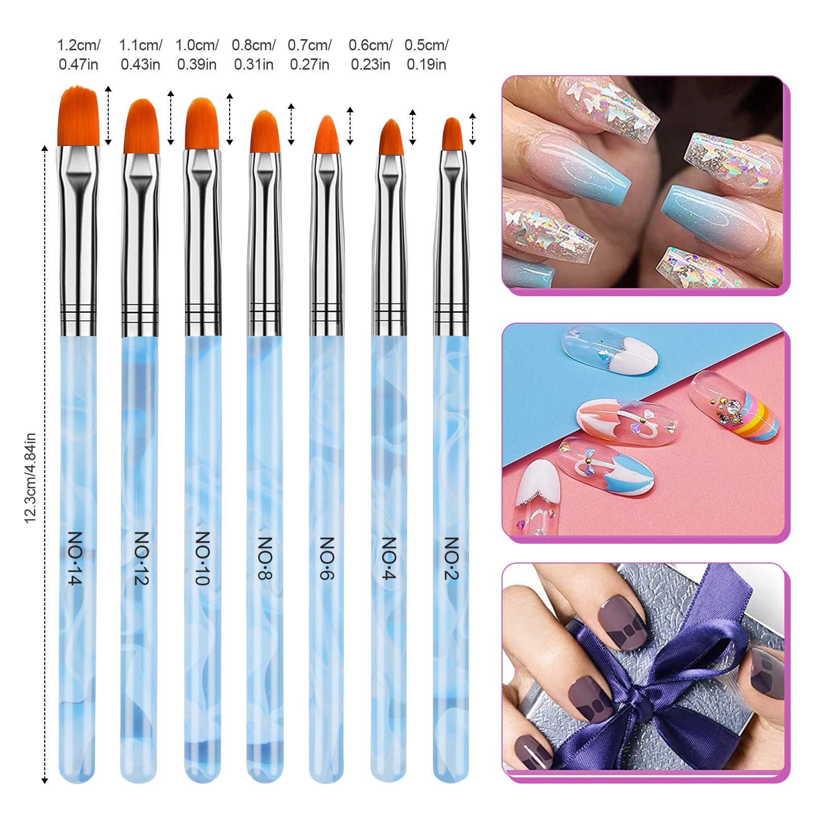 TOROKOM 7-brush-sizes nail art brushes for precise designs.