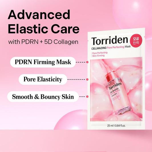 Torriden Cellmazing 5D collagen complex visual highlighting multi-size molecules for tight pores