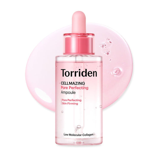 Torriden Cellmazing pore perfecting ampoule bottle demonstrates lightweight hydration and pore refinement.