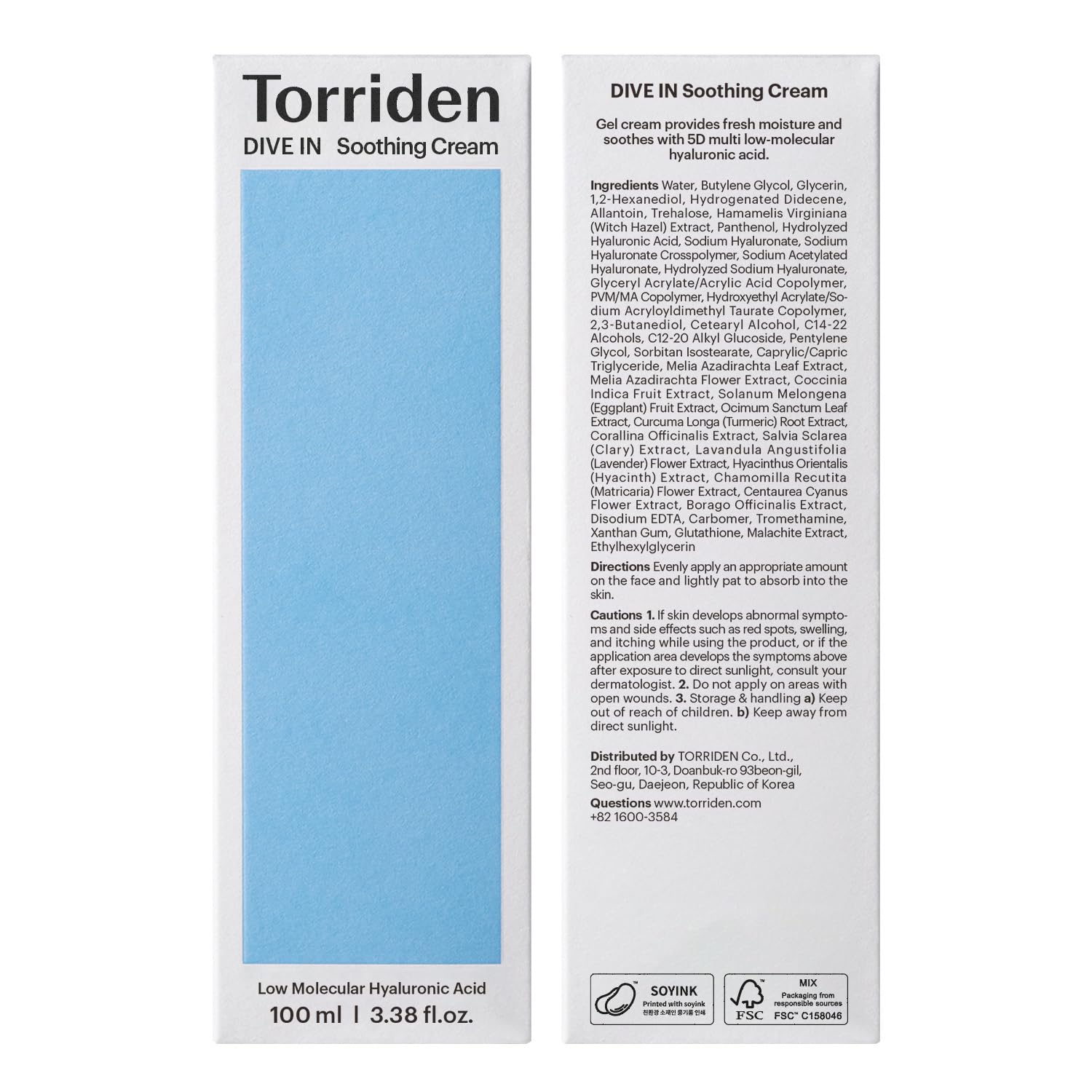 Torriden Dive In recyclable label and soy-based ink detail.
