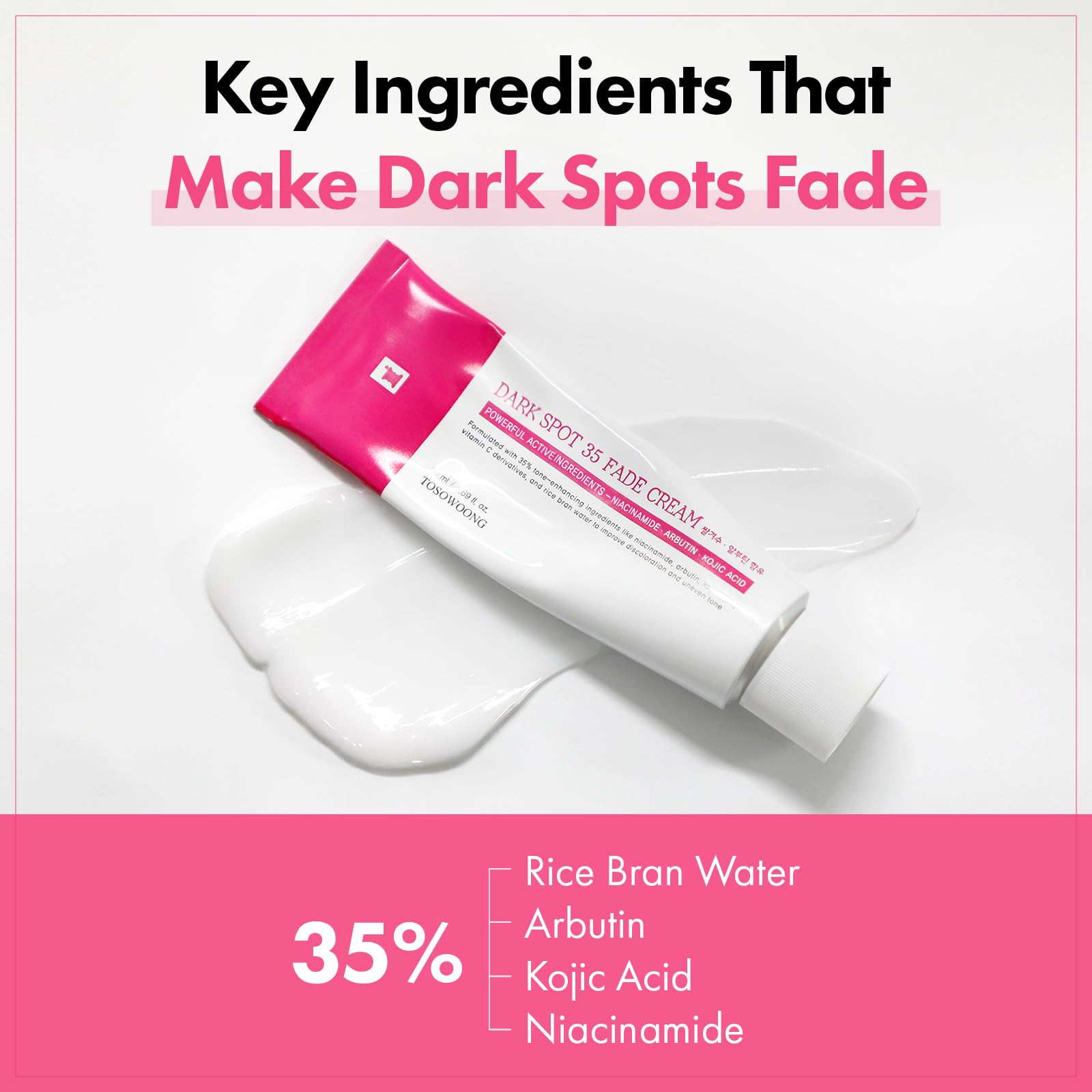 TOSOWOONG Dark Spot 35 face application illustrates versatile use on the face.