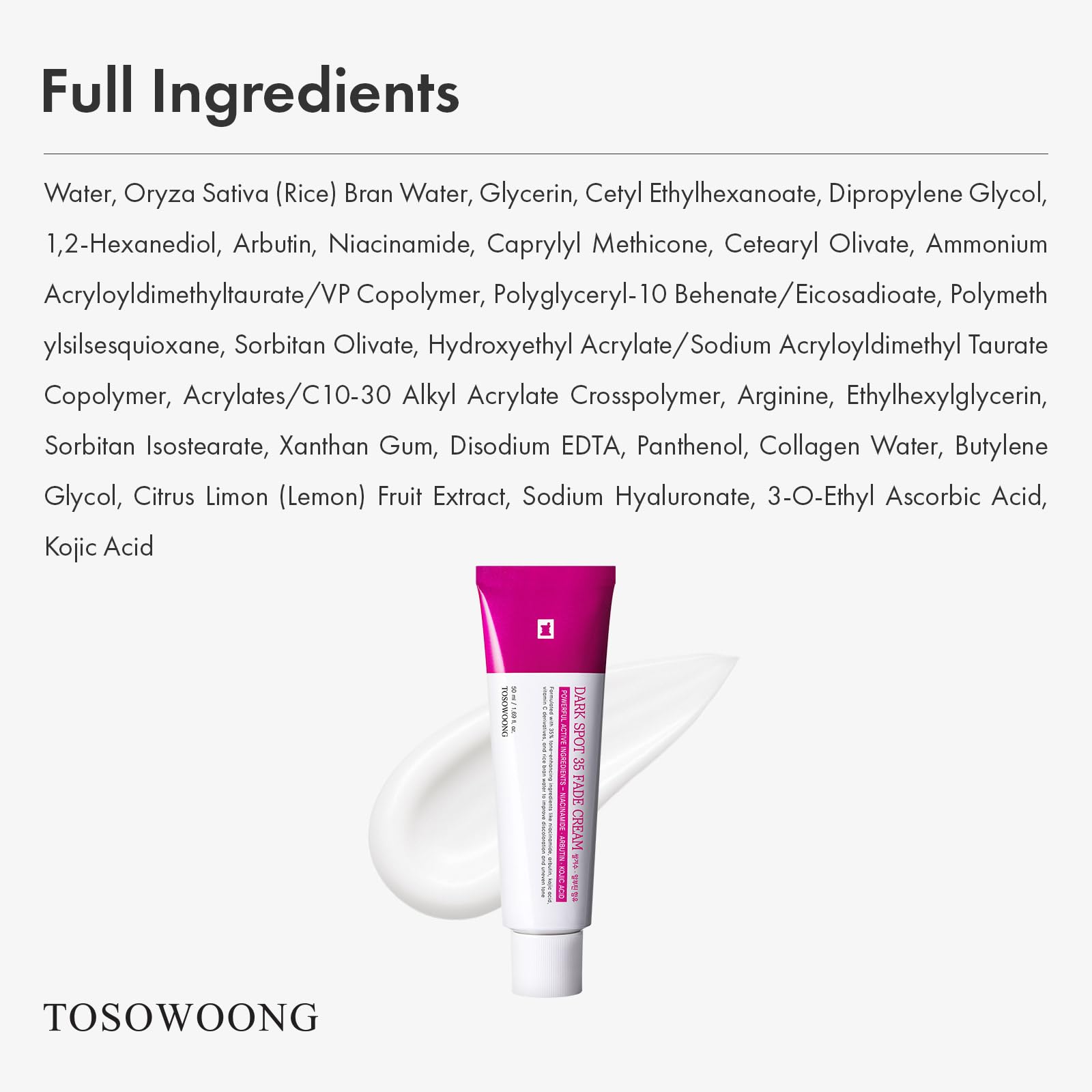 TOSOWOONG Dark Spot 35 hydration on skin shows lasting moisture.