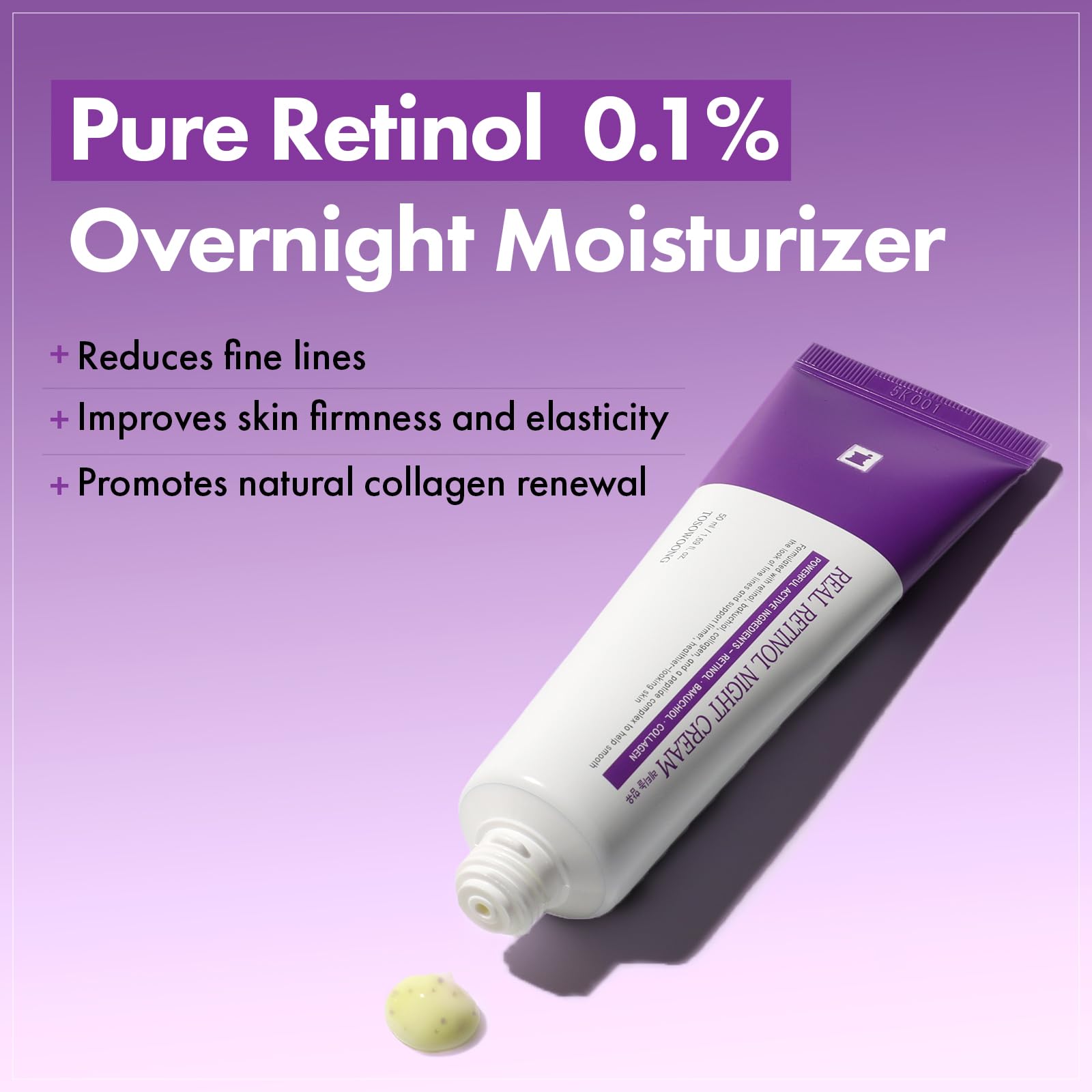 TOSOWOONG Real Retinol Night Cream texture close-up shows silky finish