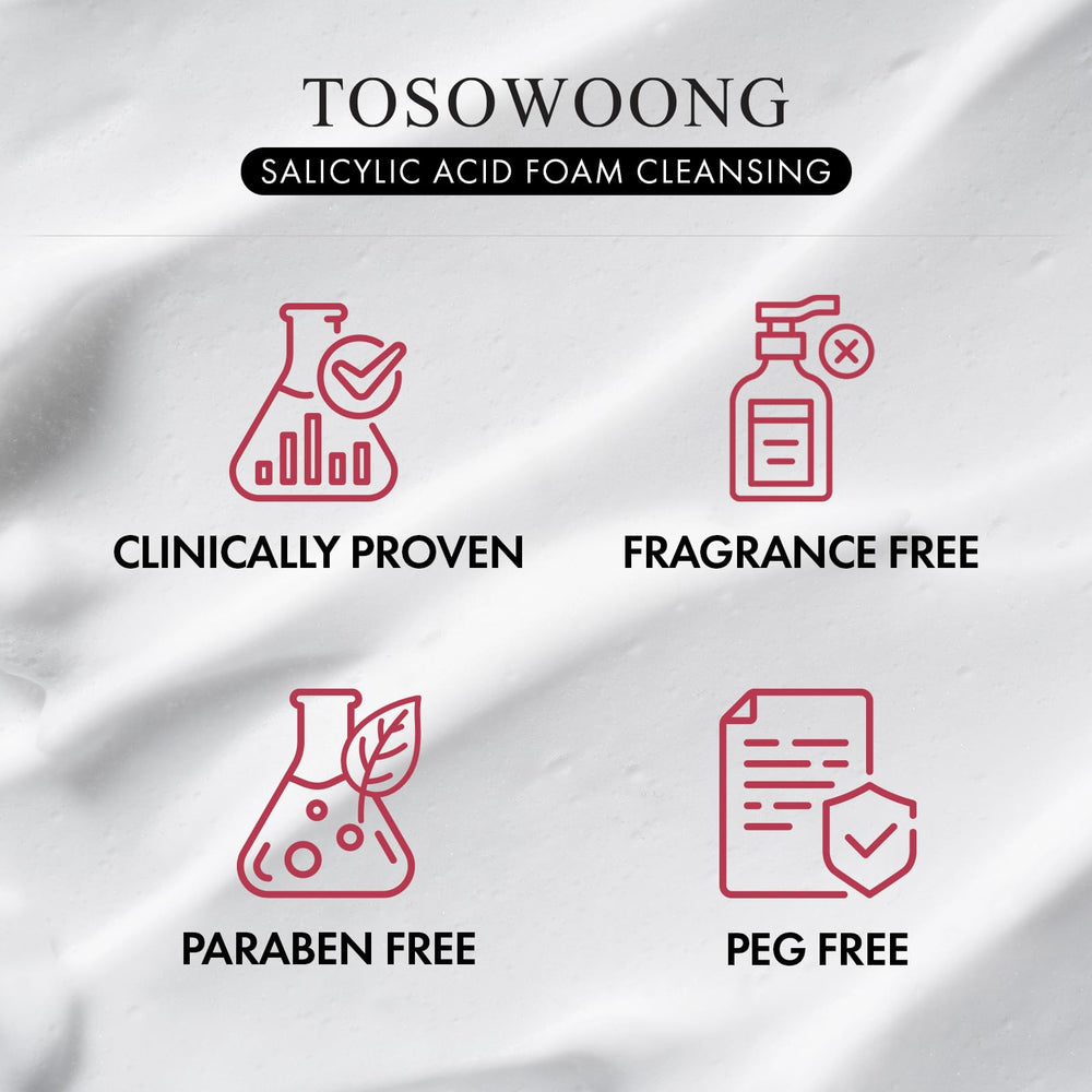 TOSOWOONG Salicylic Acid Foam Cleanser pore-closeup image highlights clear pores