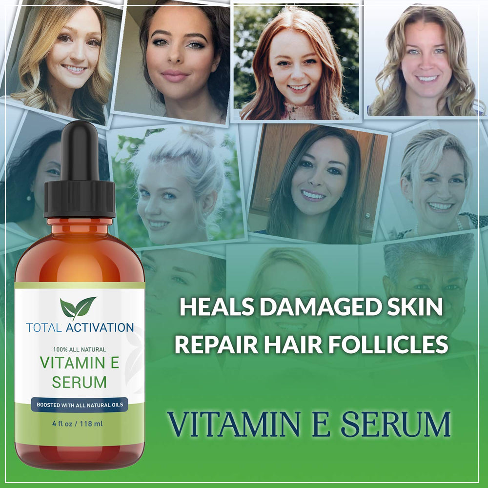 Amber bottle of Total Activation Vitamin E Serum in bright light