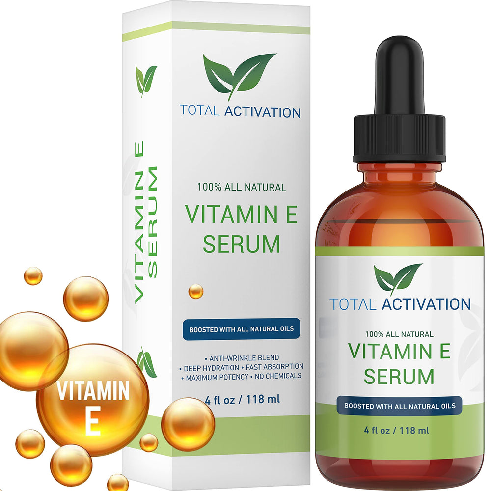 Total Activation Vitamin E Serum bottle in amber glass for deep hydration
