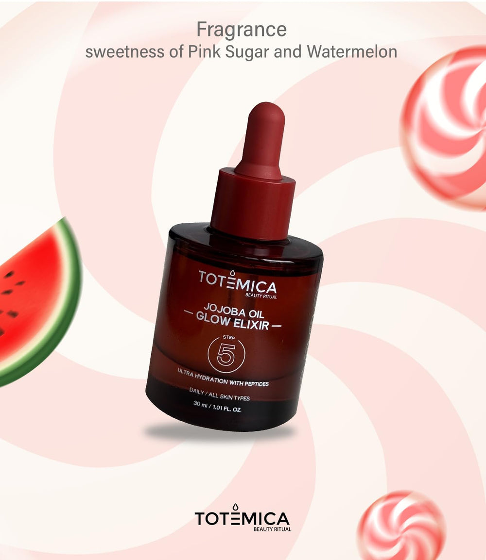 TOTEMICA Glow Elixir used on hair for shine and manageability.