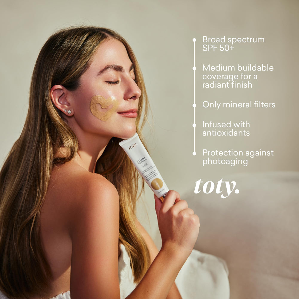 Toty Lumina CC Cream compact display showing shade range.