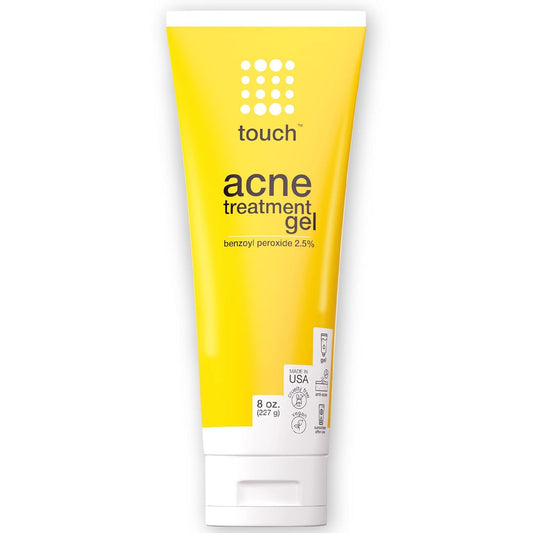 Touch Benzoyl Peroxide 2.5% gel on skin for daily acne prevention.