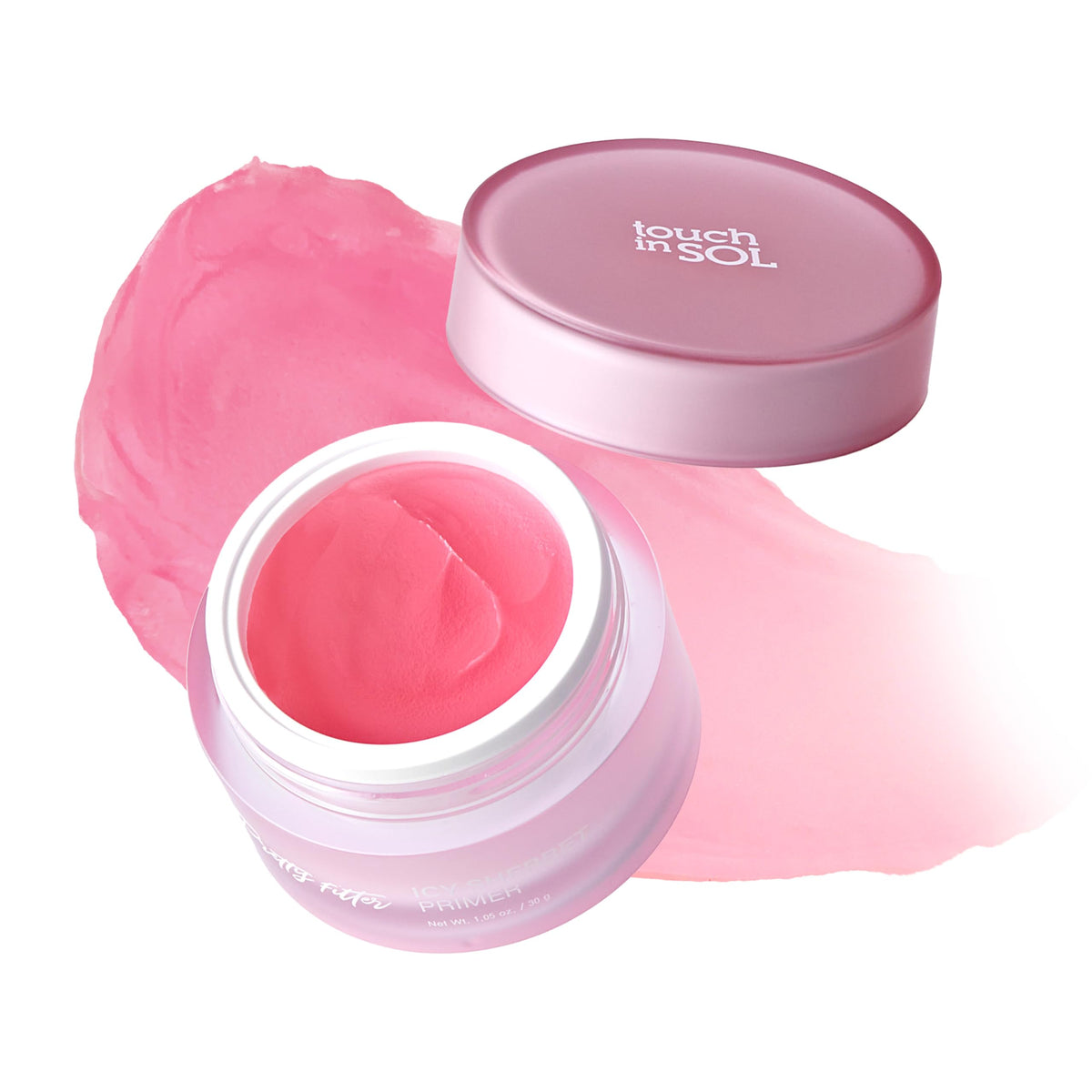 Touch in Sol Icy Sherbet Primer bottle with cooling sensation preps skin for makeup.