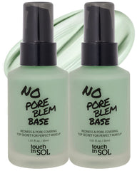 Touch In Sol redness correcting base primer pack shot shows calming green tint.
