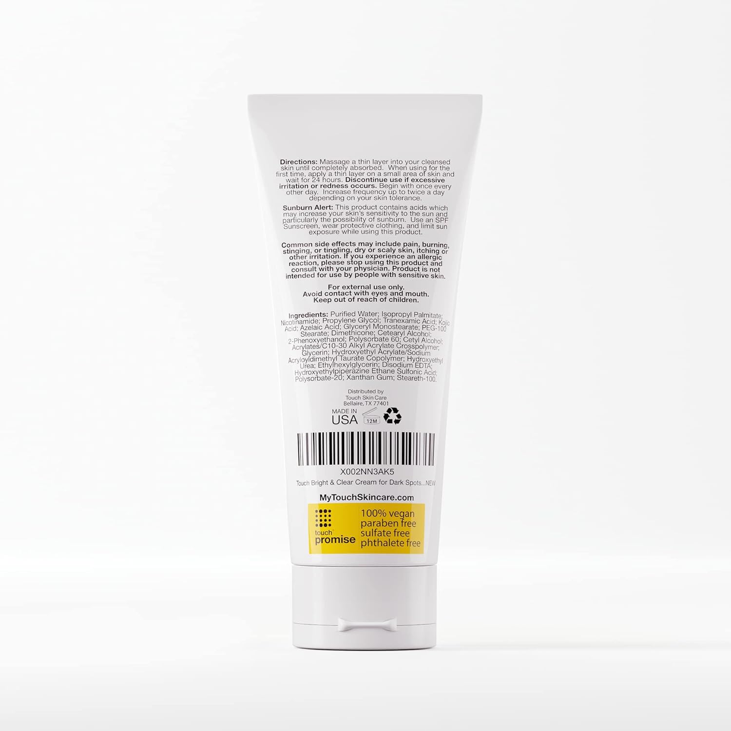 TOUCH Radiance Cream before-after skin tone concept illustrating potential brighten over time.