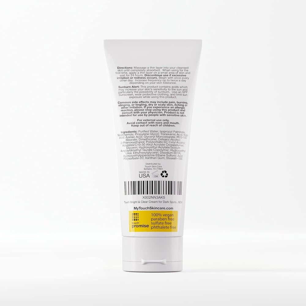 TOUCH Radiance Cream before-after skin tone concept illustrating potential brighten over time.
