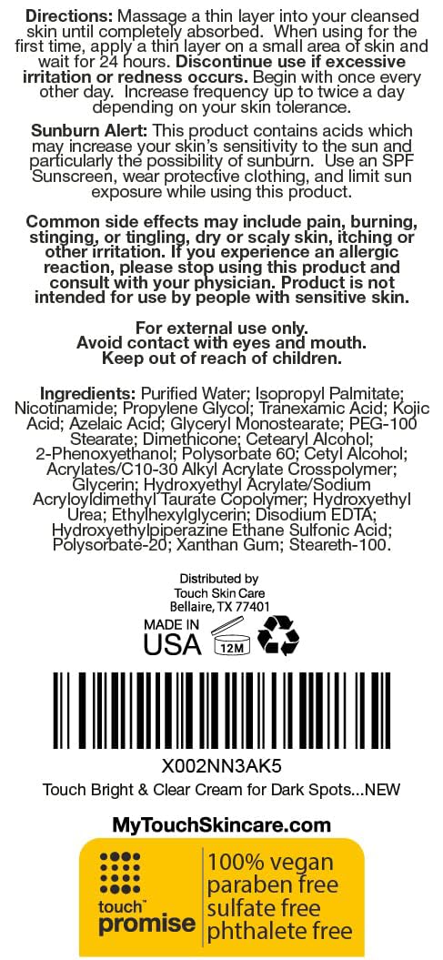 TOUCH Radiance Cream non-comedogenic formula emphasizes clean ingredients for daily comfort.