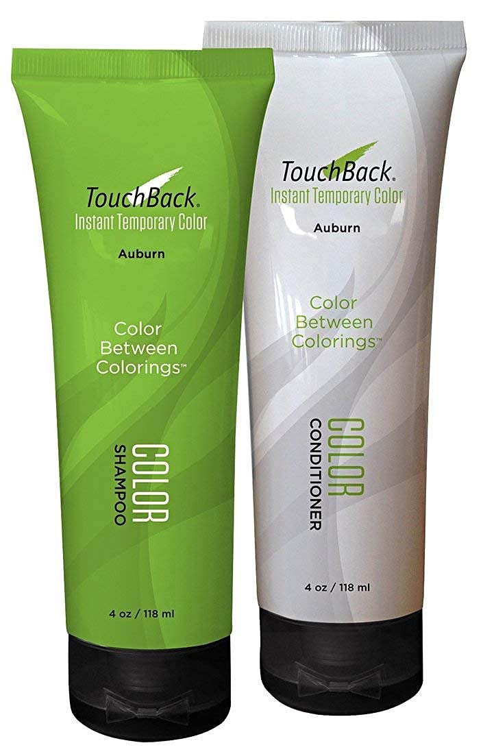 TouchBack Auburn Color Conditioner bottle adds shine and smoothing benefits.