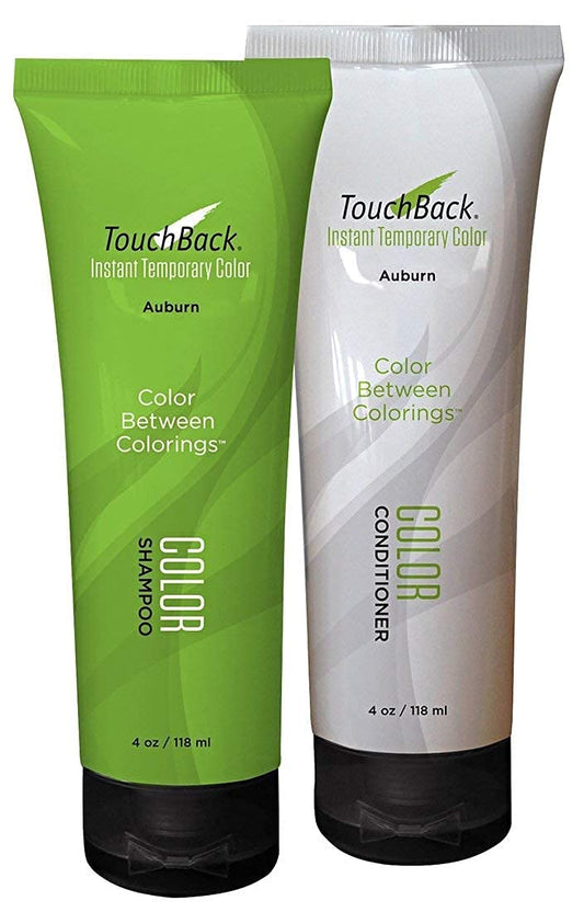 TouchBack Auburn Color Conditioner bottle adds shine and smoothing benefits.