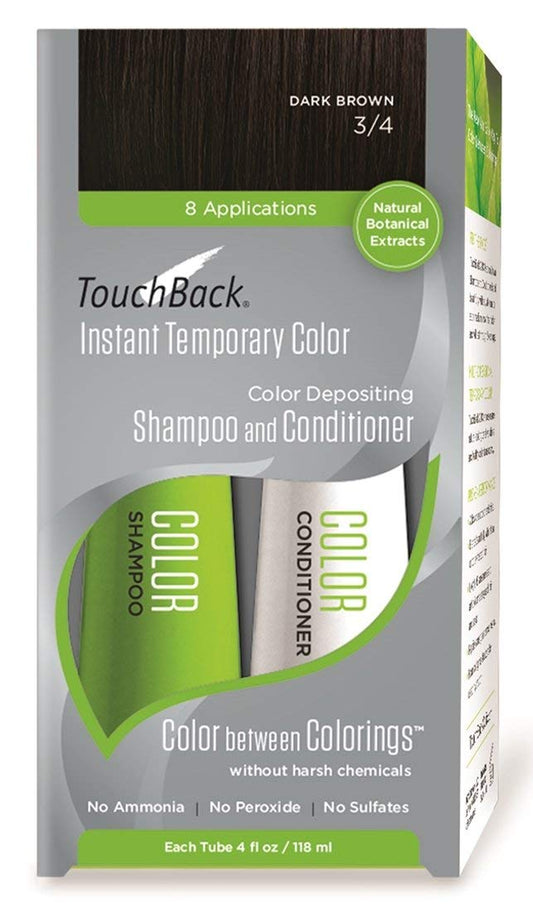 TouchBack Dark Brown Shampoo bottle deposits color between colorings for refreshed tone