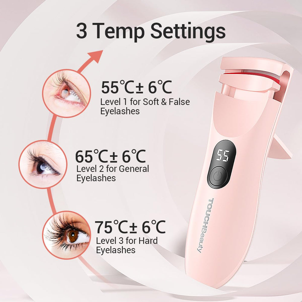 TOUCHBeauty three-temperature settings enable personalized lash curling.