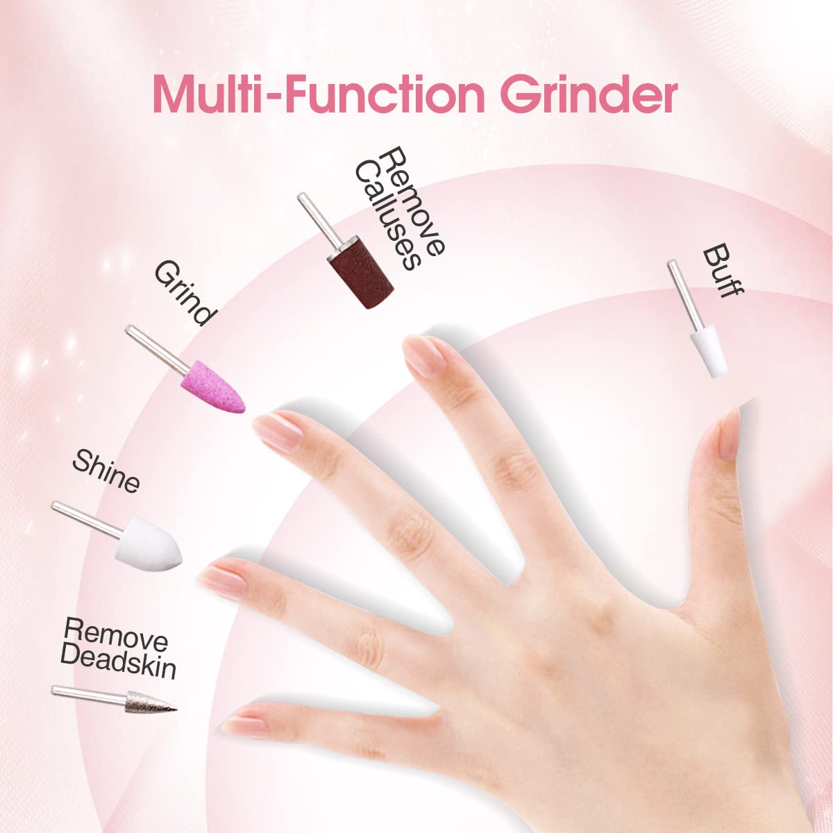 TOUCHBeauty 5pc nail bits set for shaping, trimming, and polishing nails.
