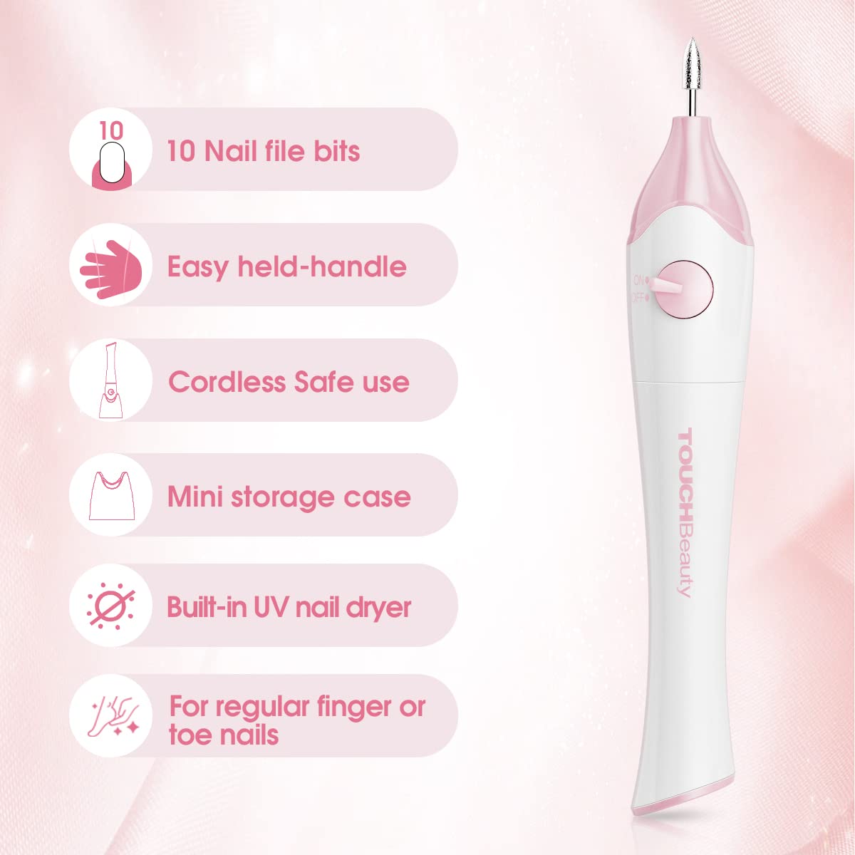 TOUCHBeauty UV nail dryer stand allows quick drying and tool sanitation between steps.