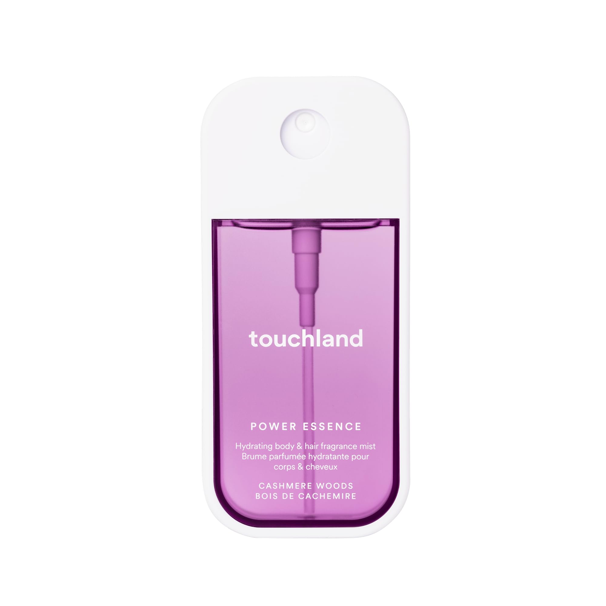 Touchland Cashmere Woods mist bottle front, ready to refresh body and hair on the go