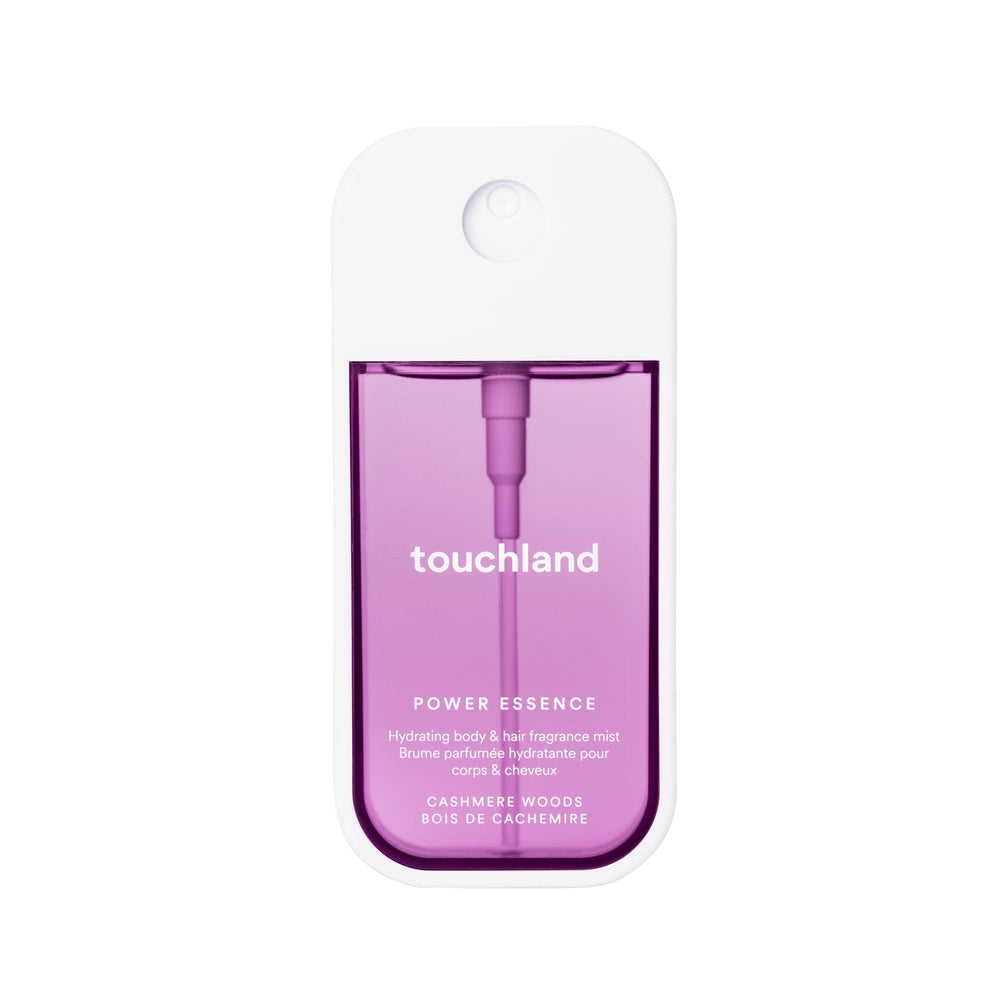Touchland Cashmere Woods mist bottle front, ready to refresh body and hair on the go