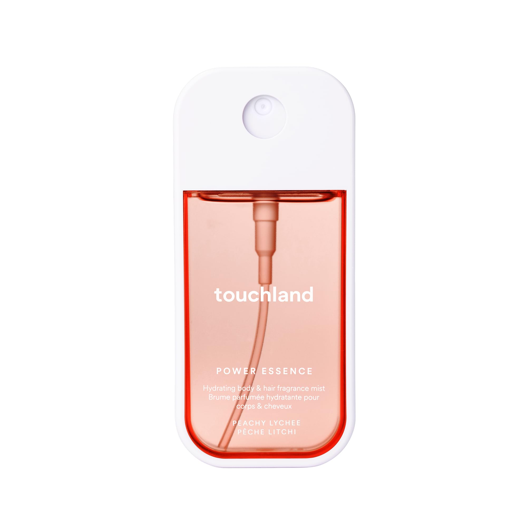 Touchland Peachy Lychee Mist bottle shows hydrating fragrance for skin and hair