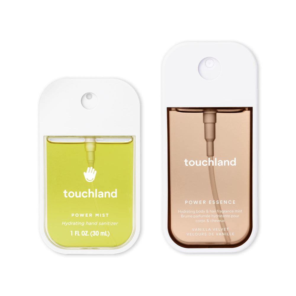Touchland Vanilla Indulgence set packaging, ideal for travel with compact, easy-to-pack design.