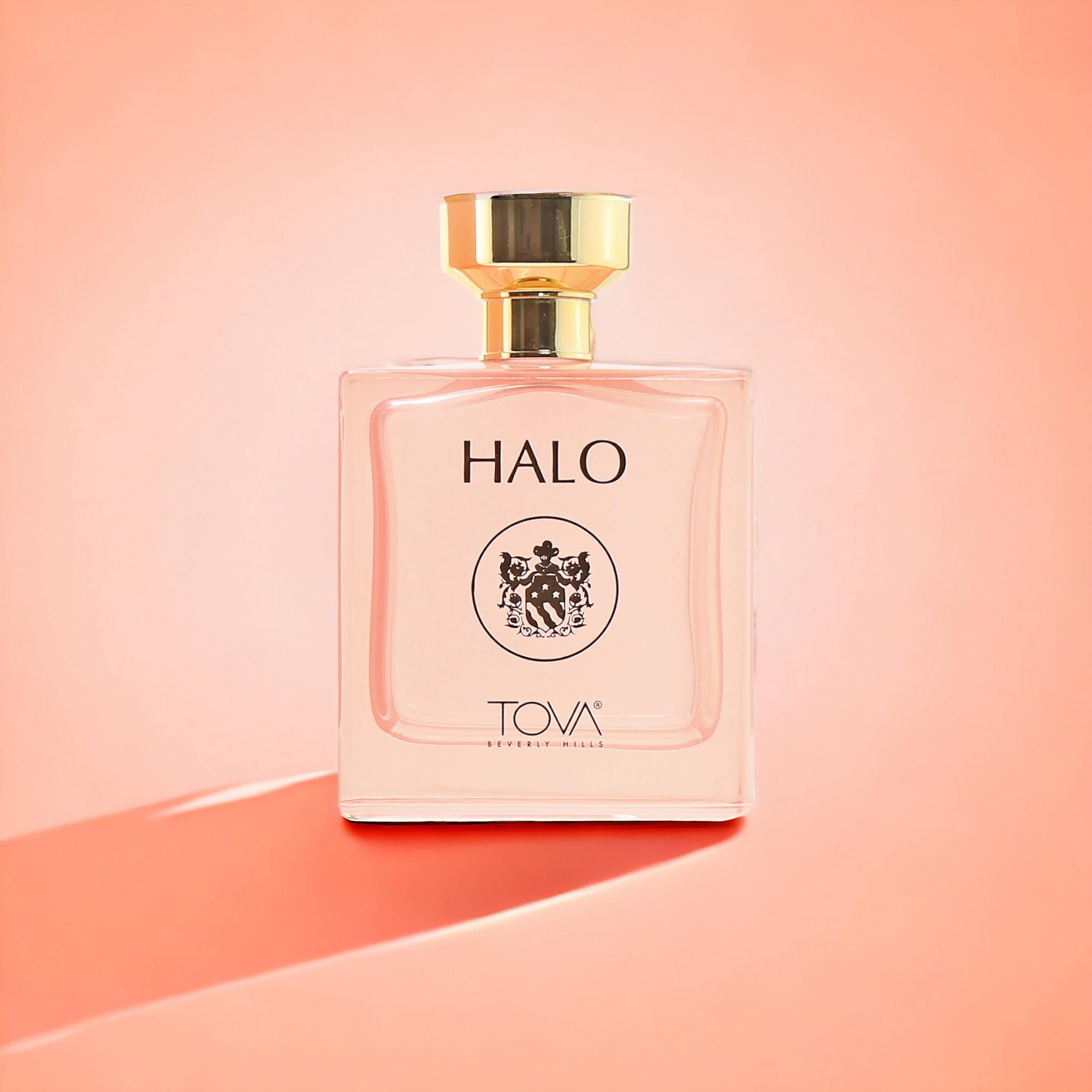 Tova Halo label detail emphasizes refined branding and scent storytelling.
