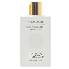 Tova Signature shower gel bottle with moisturizing formula and floral fragrance.