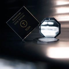TOVA Signature Solid Perfume Compact packaging portrait for travel-friendly luxury.
