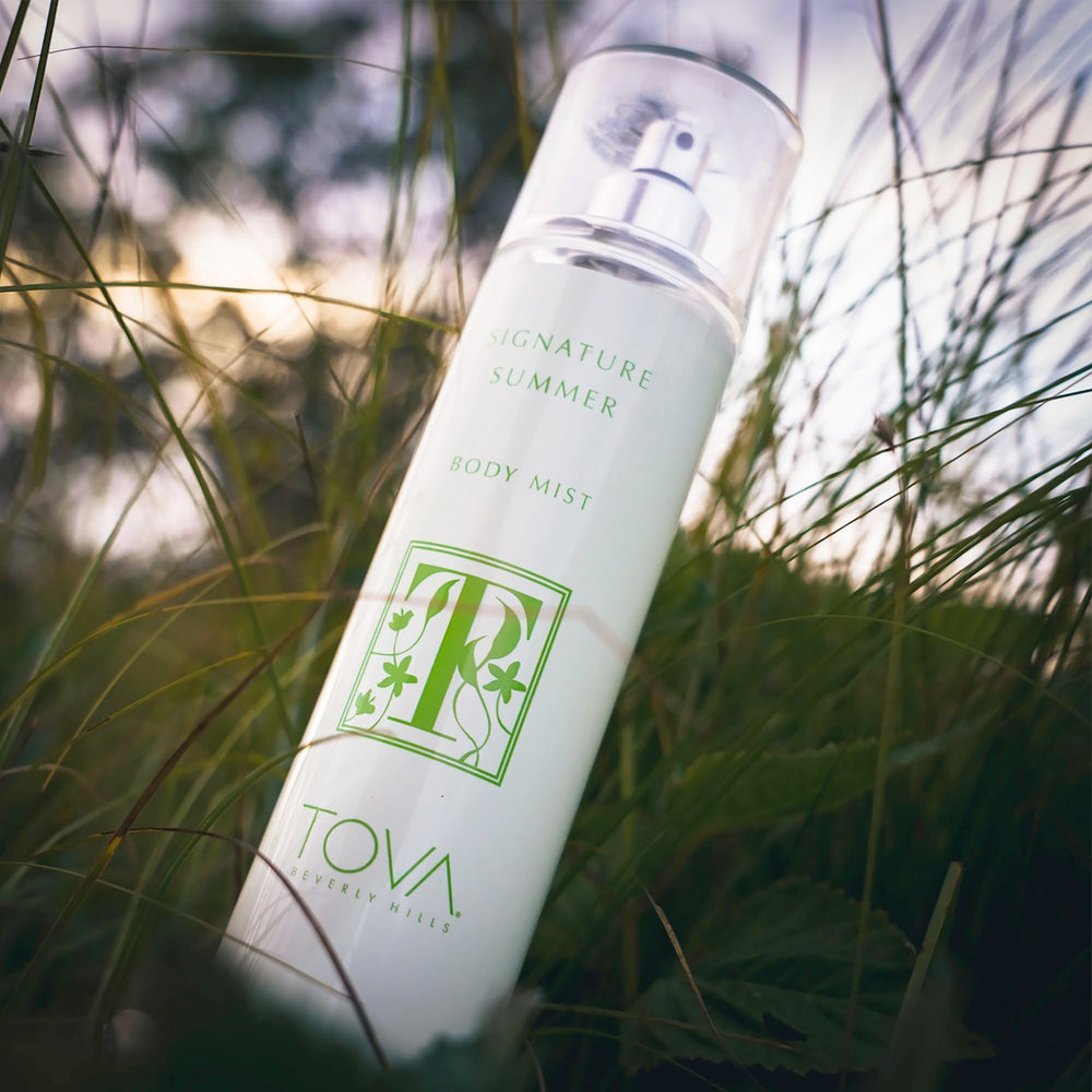 Close-up of the spray nozzle on the Tova body mist for easy application