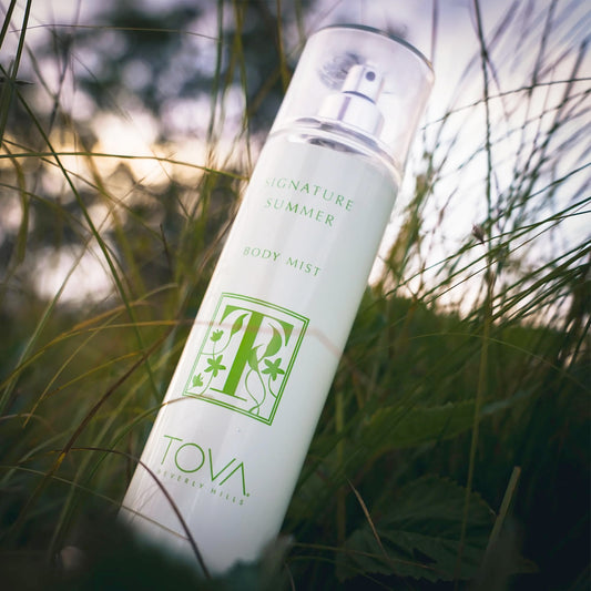 Close-up of the spray nozzle on the Tova body mist for easy application