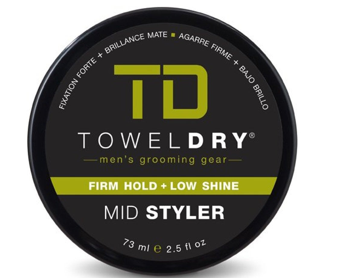 Towel Dry Mid Styler bottle shows firm hold for all-day control.