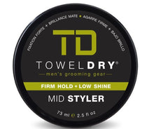Towel Dry Mid Styler bottle shows firm hold for all-day control.