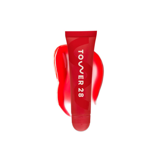 Tower 28 LipSoftie Blood Orange Vanilla tint being applied for hydrating daily glow.