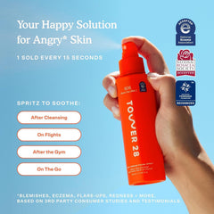 Tower 28 SOS Daily Rescue spray applied over makeup for daytime refresh